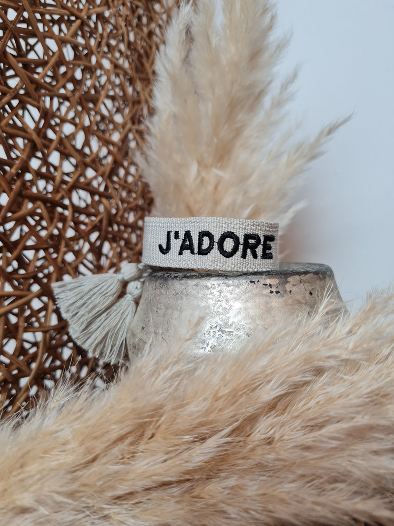 GEWEBTES STOFFARMBAND *J'ADORE* GREY/BLACK