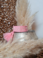 GEWEBTES STOFFARMBAND *LOVE* ROSA