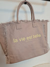 CANVAS SHOPPER MAXI *la vie est belle* TAUPE