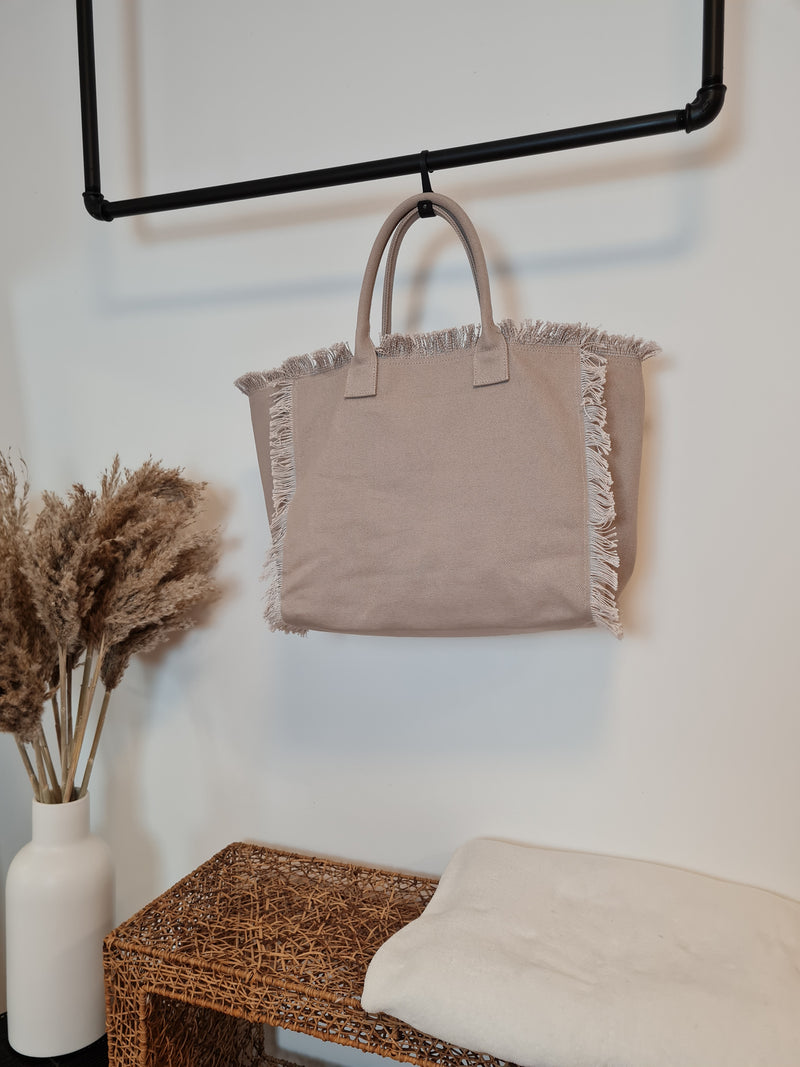 CANVAS SHOPPER MAXI *la vie est belle* TAUPE