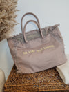 CANVAS SHOPPER MAXI *la vie est belle* TAUPE