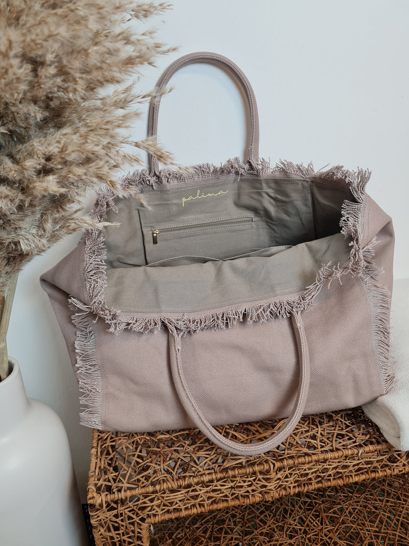 CANVAS SHOPPER MAXI *la vie est belle* TAUPE