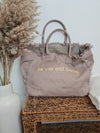 CANVAS SHOPPER MAXI *la vie est belle* TAUPE