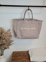 CANVAS SHOPPER MAXI *la vie est belle* TAUPE